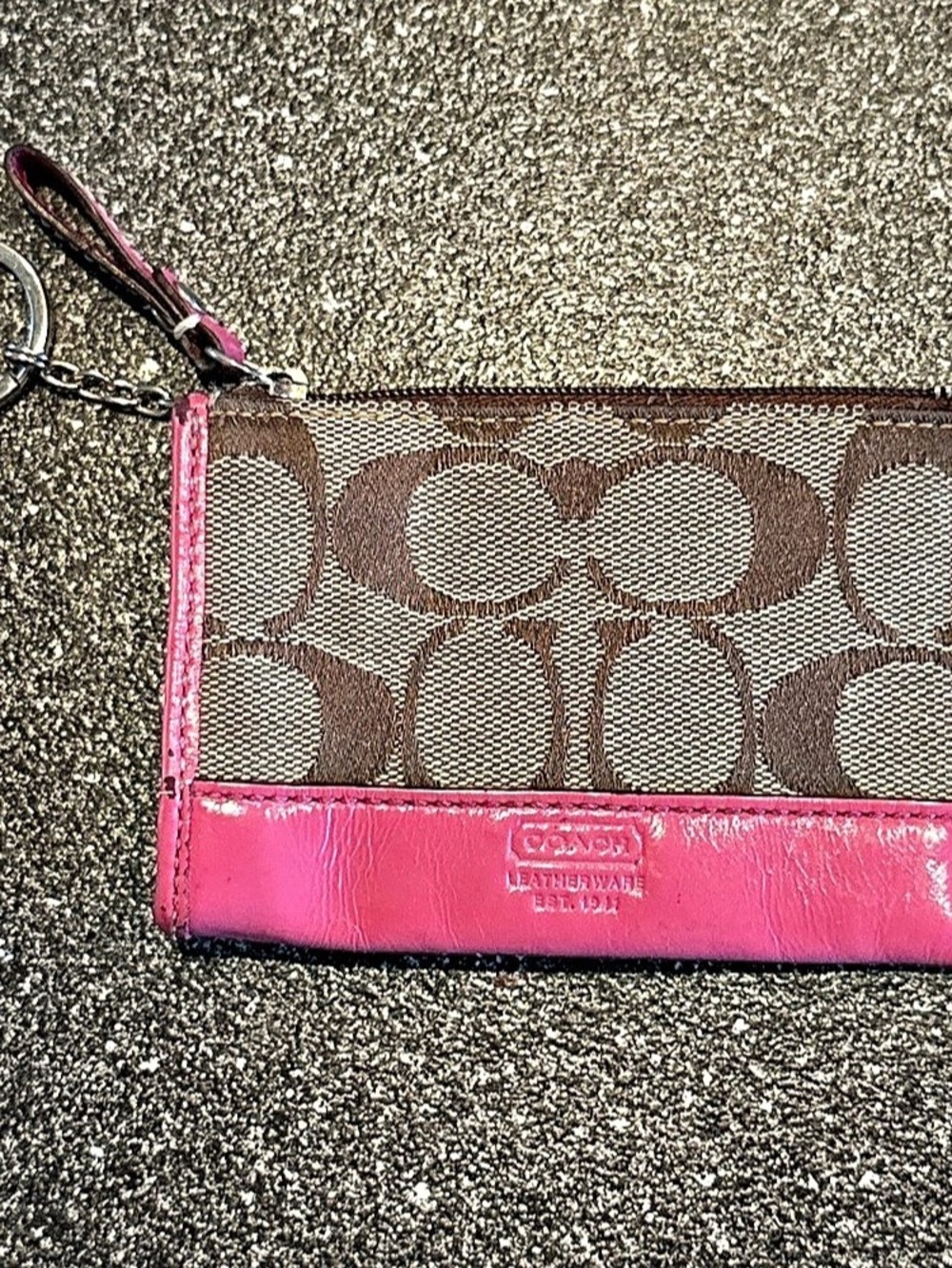 Coach Mini Skinny ID Case in Signature Canvas with Pink Trim Pink & Brown